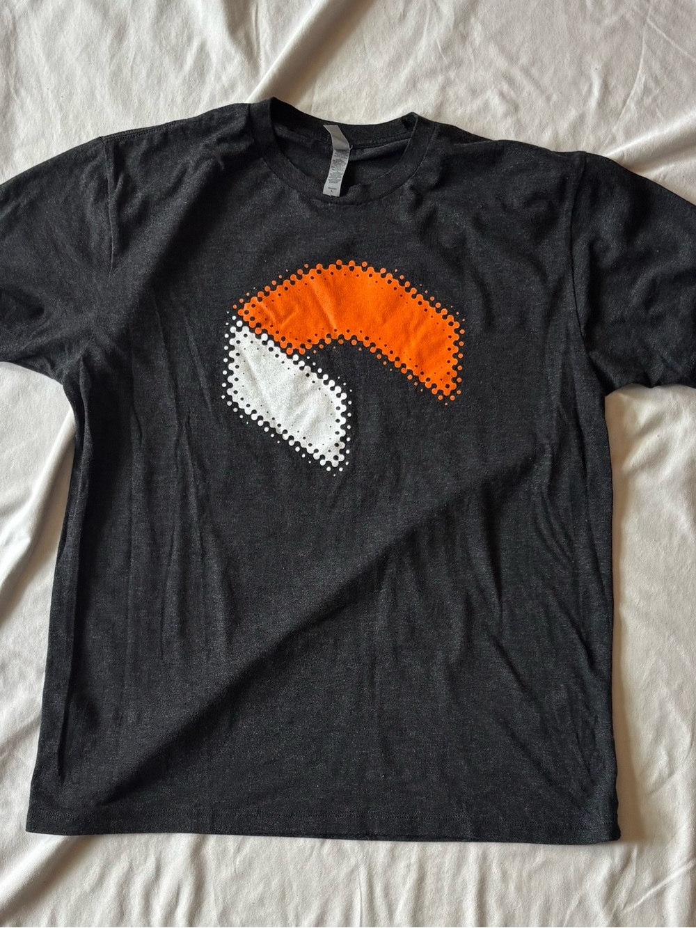 Men's size L Cool Black Graphic Tee with Orange & White Accent